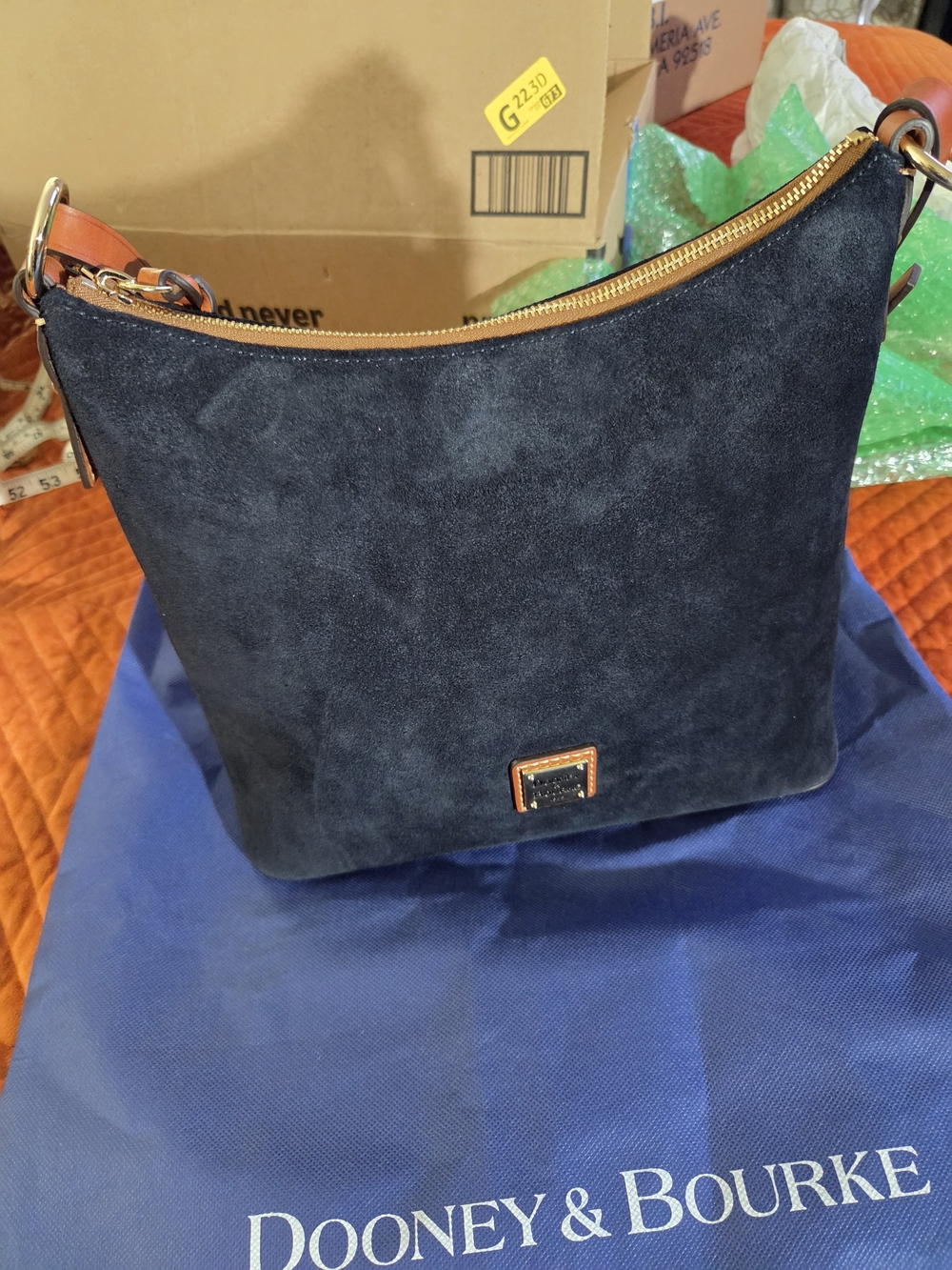 Dooney & Bourke Navy Suede Hobo Shoulder Bag